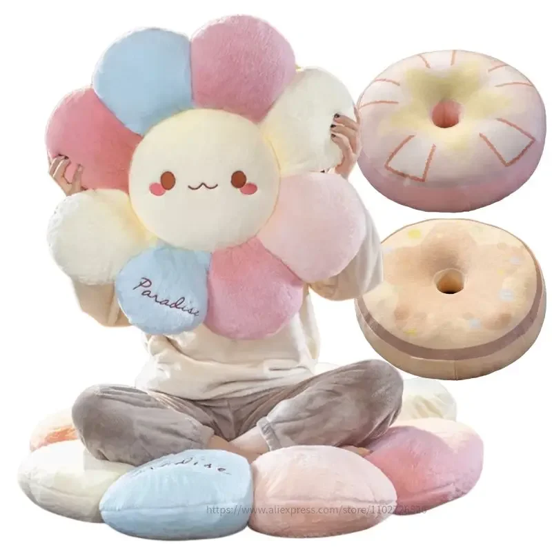 40-90cm Smile Sunflower Plush Toy Stuffed Donut Doll Cat Pet Cushion Mat Pillow Home Bedroom Car Shop Restaurant Decor Girl Gift