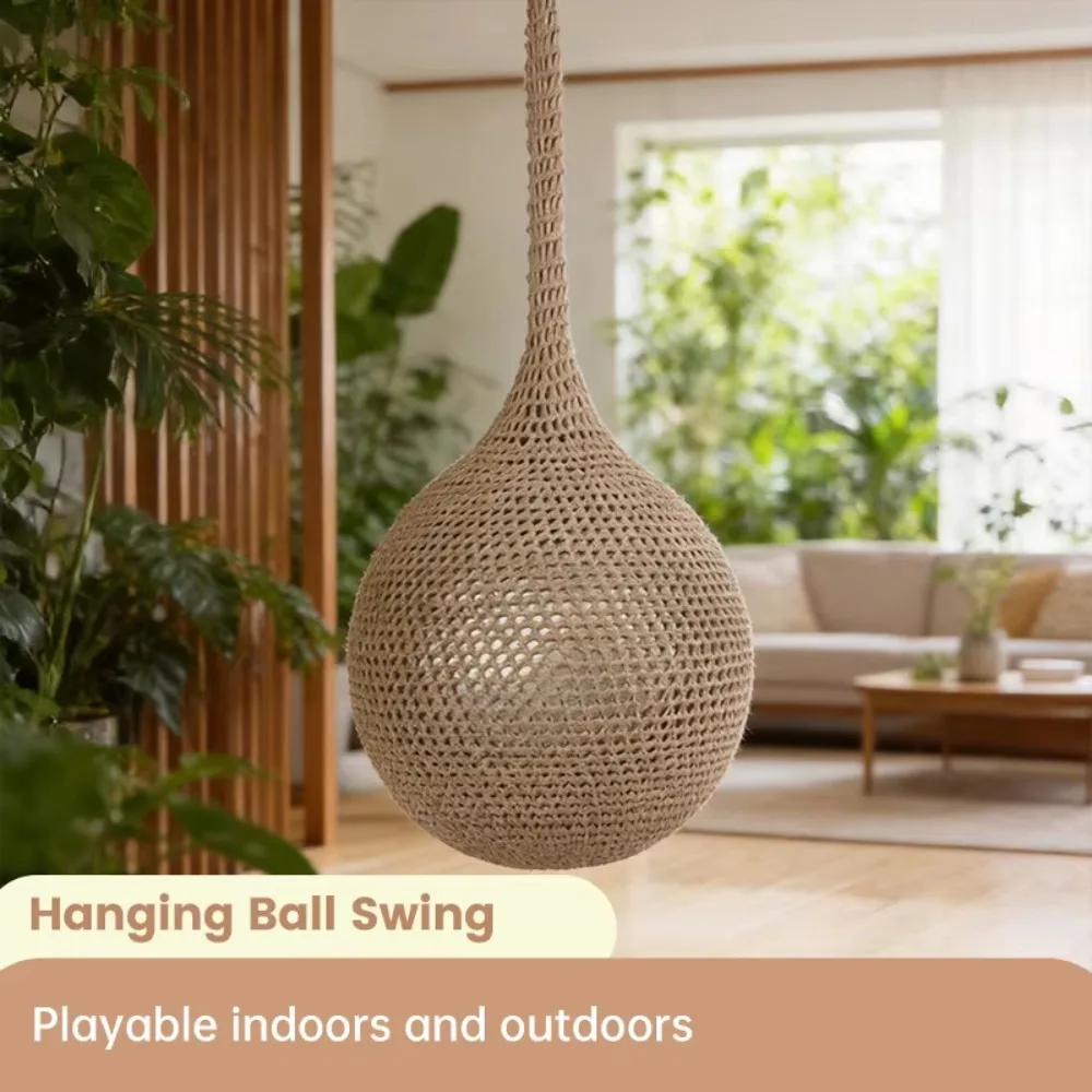 Colorful knitted hanging ball swing with polyester rope and inflatable rubber core, safe and suitable for children