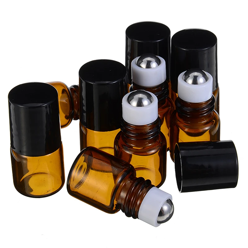 20pcs Mini Amber Roll on Bottle 1ml 2ml 3ml Empty Roll on Glass Bottle Easy Carry for Essential Oil Refillable Perfume Bottle