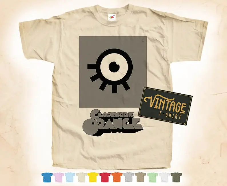 

Black Print: Clockwork Orange V2 T shirt Tee Natural VINTAGE Cotton Movie Poster Beige 12 colors All Sizes