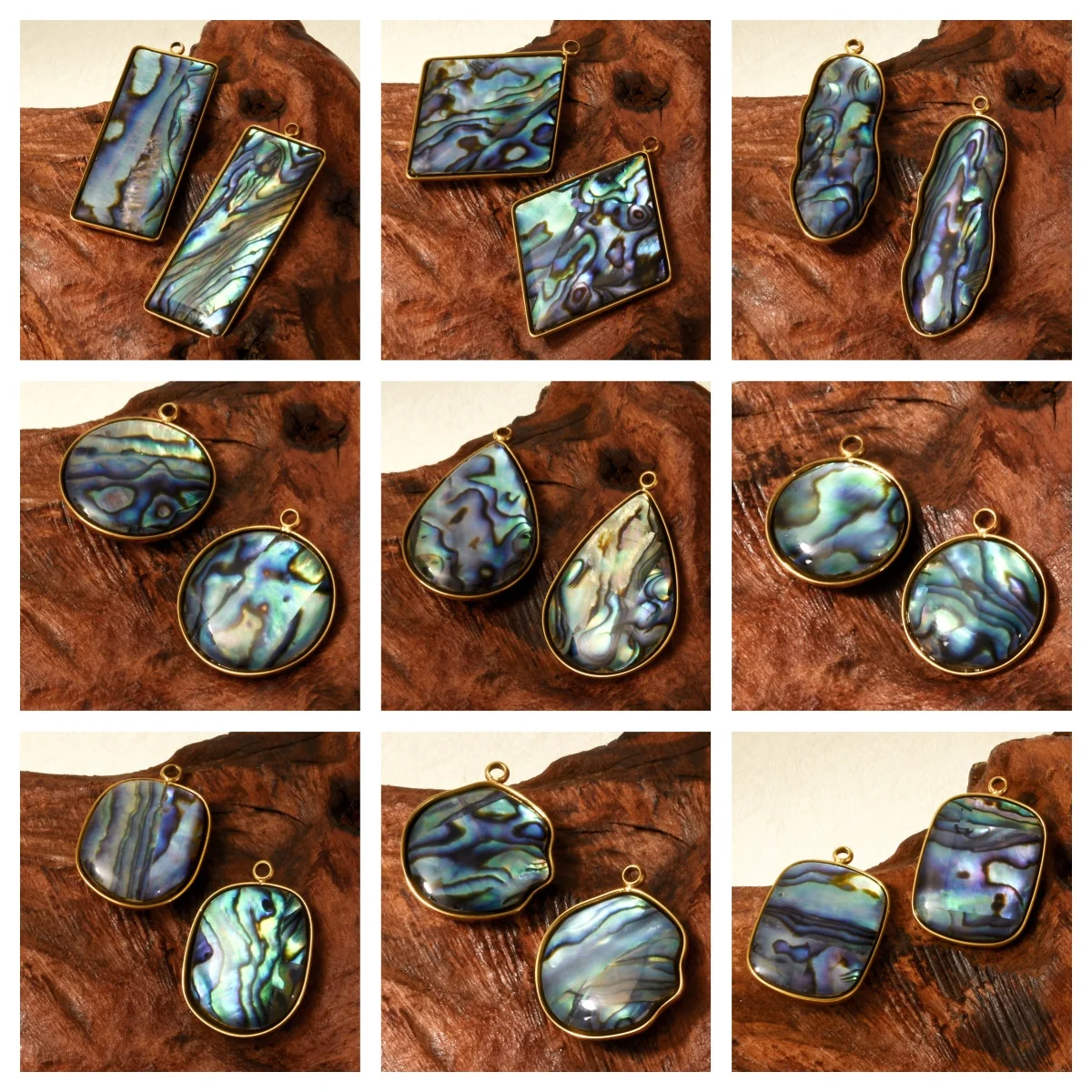 10pcs New Irregular Geometry Natural Abalone Shell Pendant Gold Color Stainless Steel Charms For Women Men Diy Jewelry Making