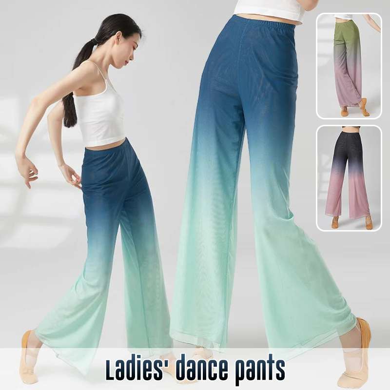 

Women Chinese Style Classical Dance Gradient Color Flowy Modern Dance Pants Elegant Wide Leg Pants Practice Dance Performance