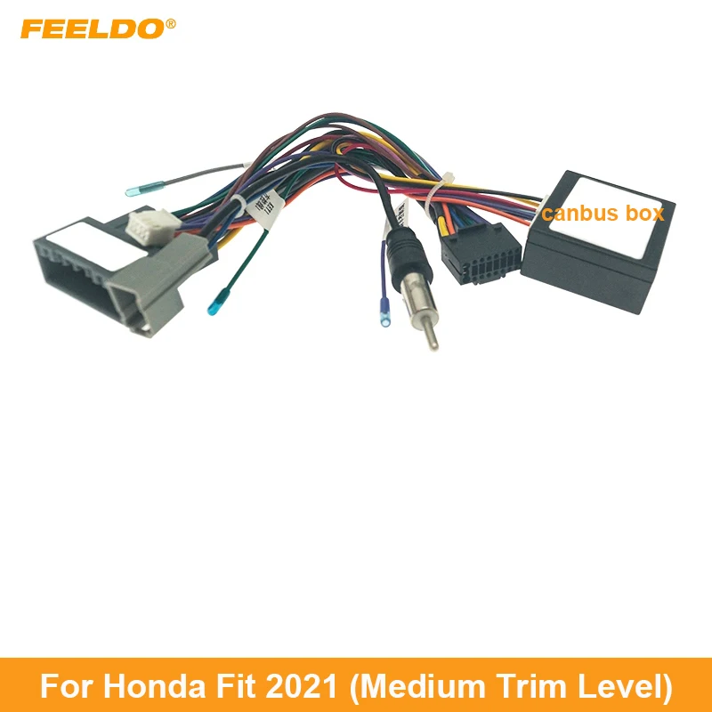 Feeldo áudio do carro 16pin cd/dvd player adaptador de alimentação calbe com caixa canbus para honda apto 2021 estéreo plug cablagens