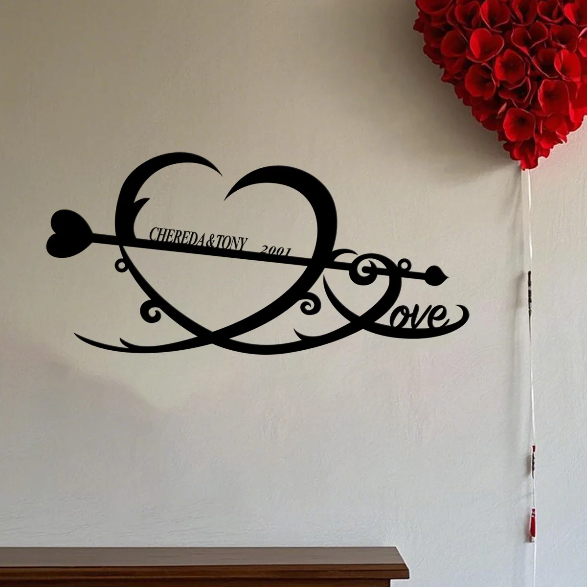 

Custom Name And Date Metal Wall Art Personalized Heart And Infinity Name Sign Home Decor Wedding Love Valentine Day Decoration