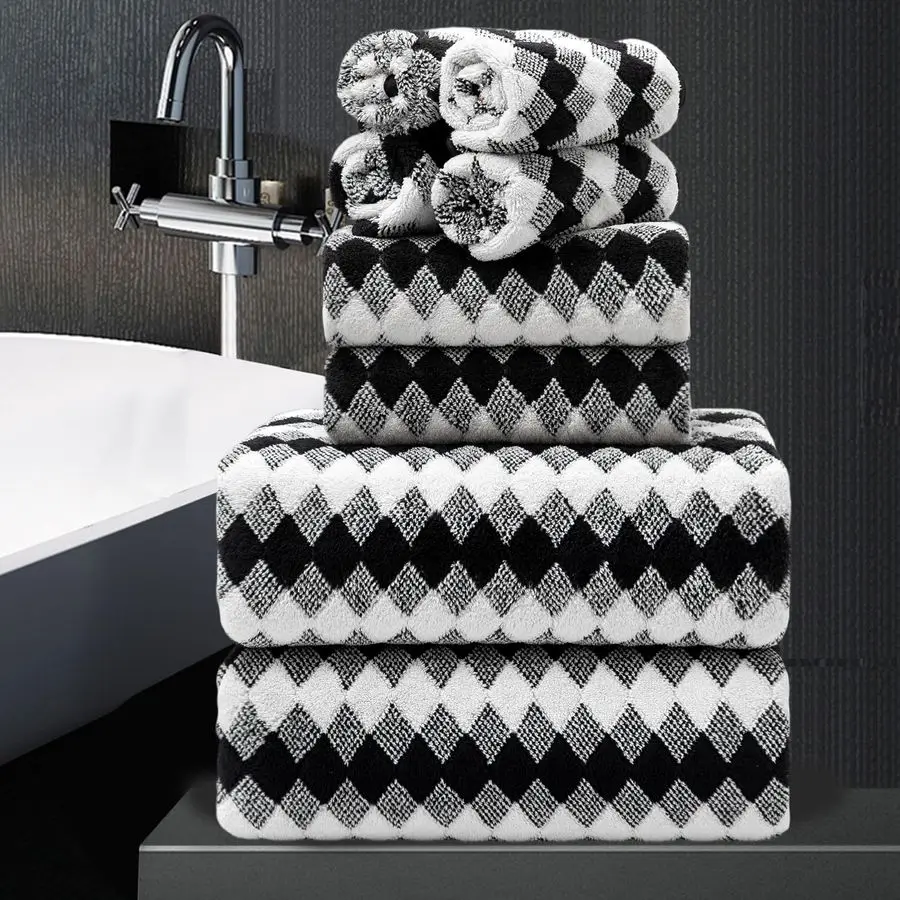

Piece Bathroom Towel Set Black White2 Oversized Large Bath Towels Sheet,2 Hand Towels,4 Washcloths 600GSM Soft Towel Set for Bat