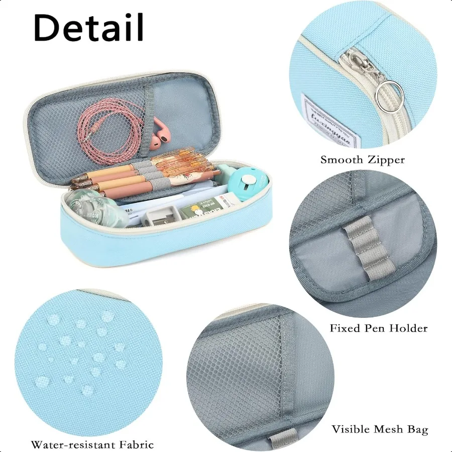 FUXINGYAO Trousse à crayons multi-compartiments Trousse à crayons portable Bleu avec blanc