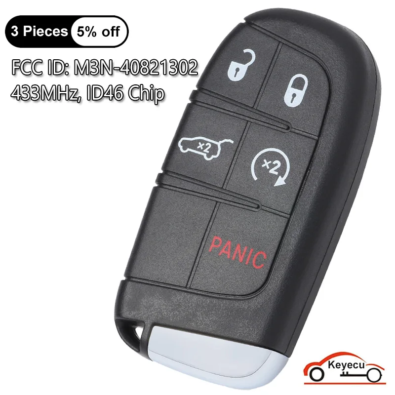 

KEYECU 5 Buttons 433MHz ID46 Chip for Jeep Grand Cherokee 2014-2019 OEM Smart Remote Control Key Fob M3N-40821302 P/N: 68143505