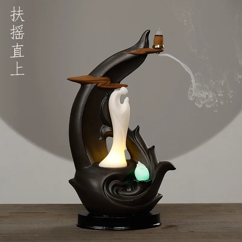 

Ceramic Backflow Aromatherapy Stove, Creative LED Lamp Lotus Viewing Backflow Aromatherapy Stand Home Decoration Accessories