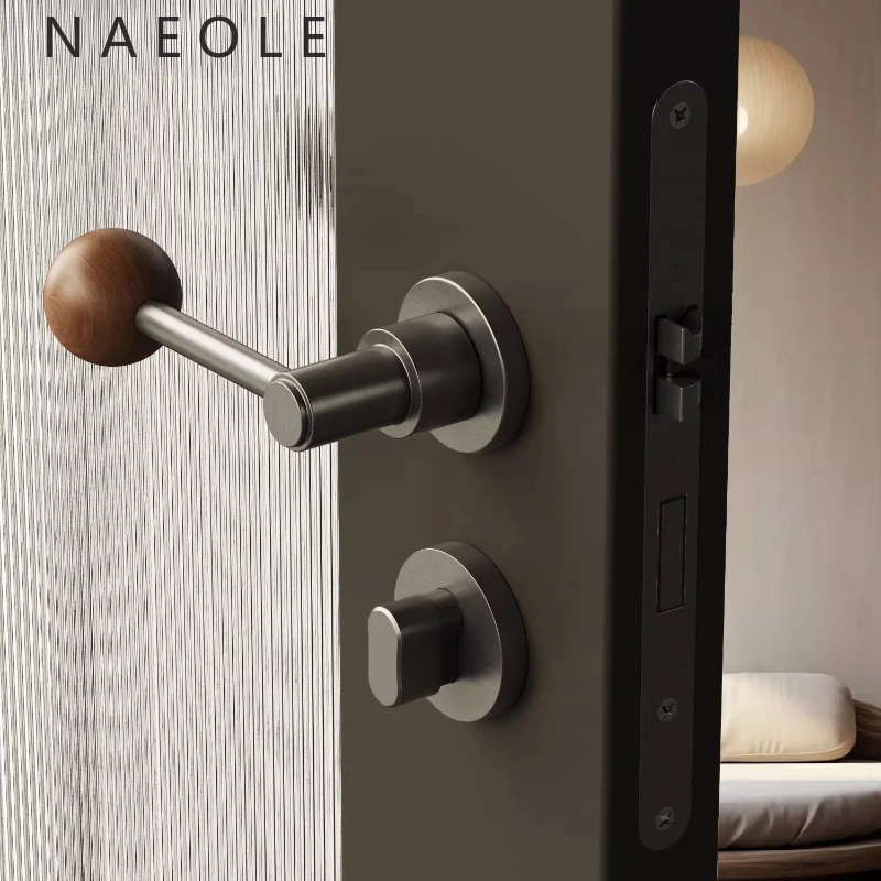 

Children's Room Wooden Door Handle, Zinc-made Silent Lock Wood Ball-shaped Creative Simple Indoor Split-type Lock.