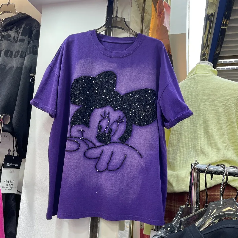 النمط الأوروبي أوائل ربيع 2026 المرأة Y2k تي شيرت جديد الثقيلة نحى الكرتون تنقش فضفاض منتصف طول بلايز البلوفرات #2