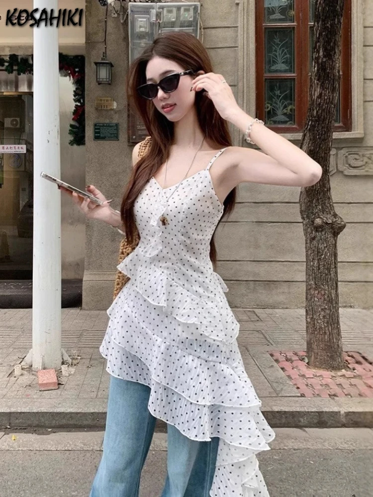

2025 Summer Streetwear Wave Point Dresses Grunge Y2k Aesthetic Irregular Ruffled Vestidos Harajuku Vintage Slim Fit Woman Dress