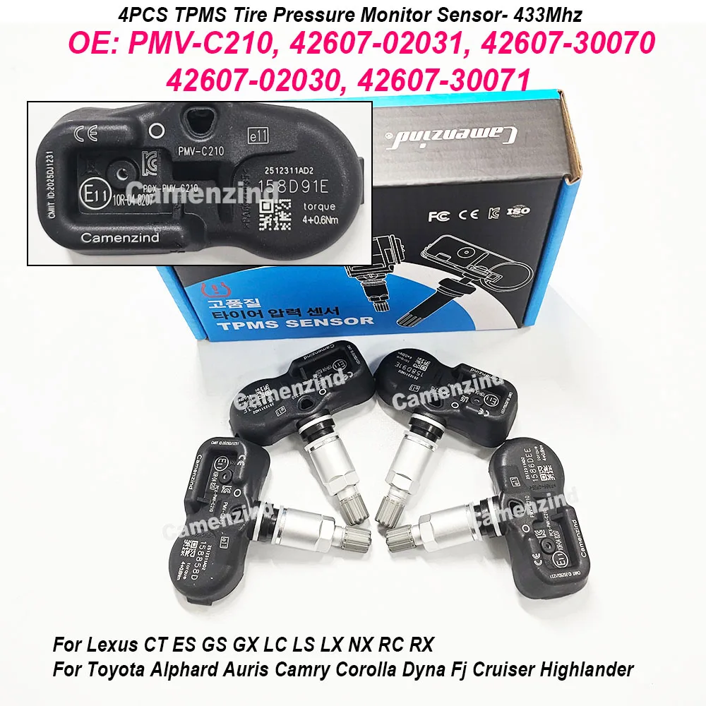 

4 шт. датчиков TPMS PMV-C210 433 МГц 42607-02031 42607-02030 42607-30070 42607-30071 для Lexus CT ES GS GX LC LS LX NX RC RX PMVC210