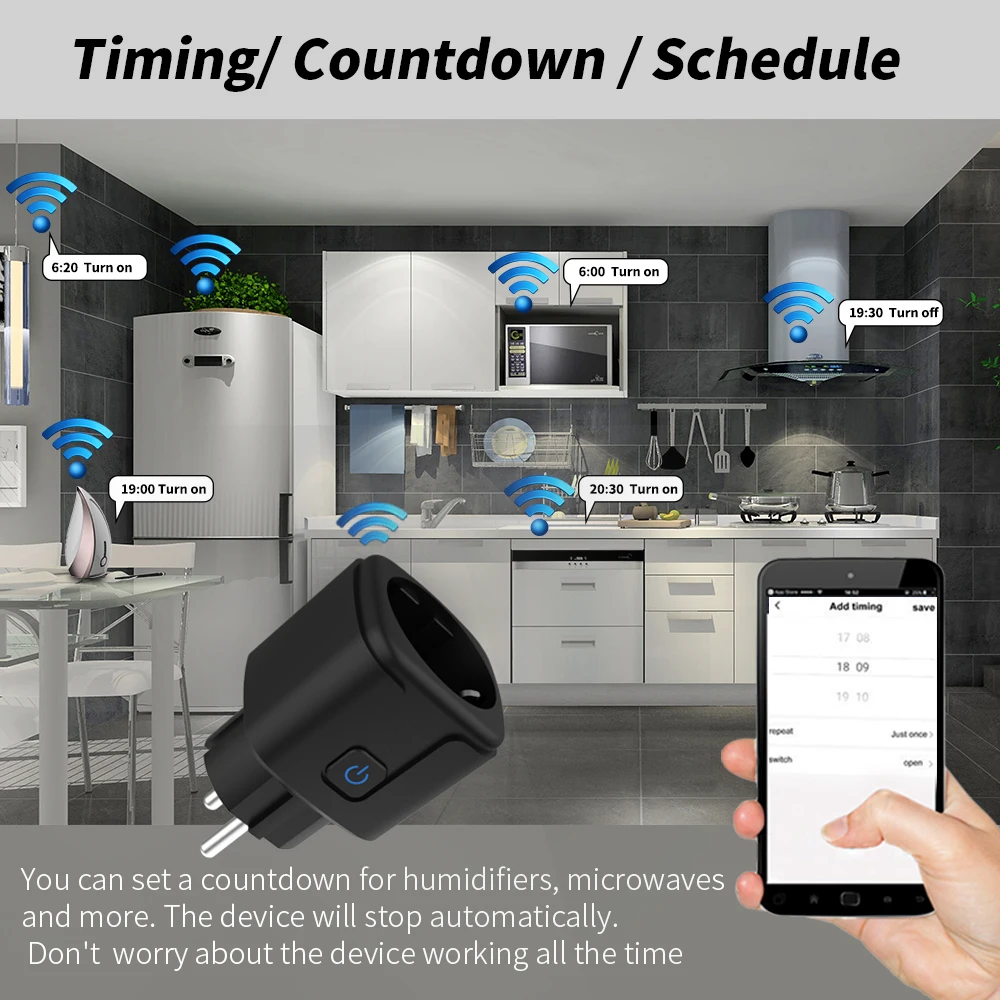 SIXWGH Tuya Intelligent WiFi Socket with 16A/20A Capacity Google Alexa Voice Control Remote Timer Energy Monitoring