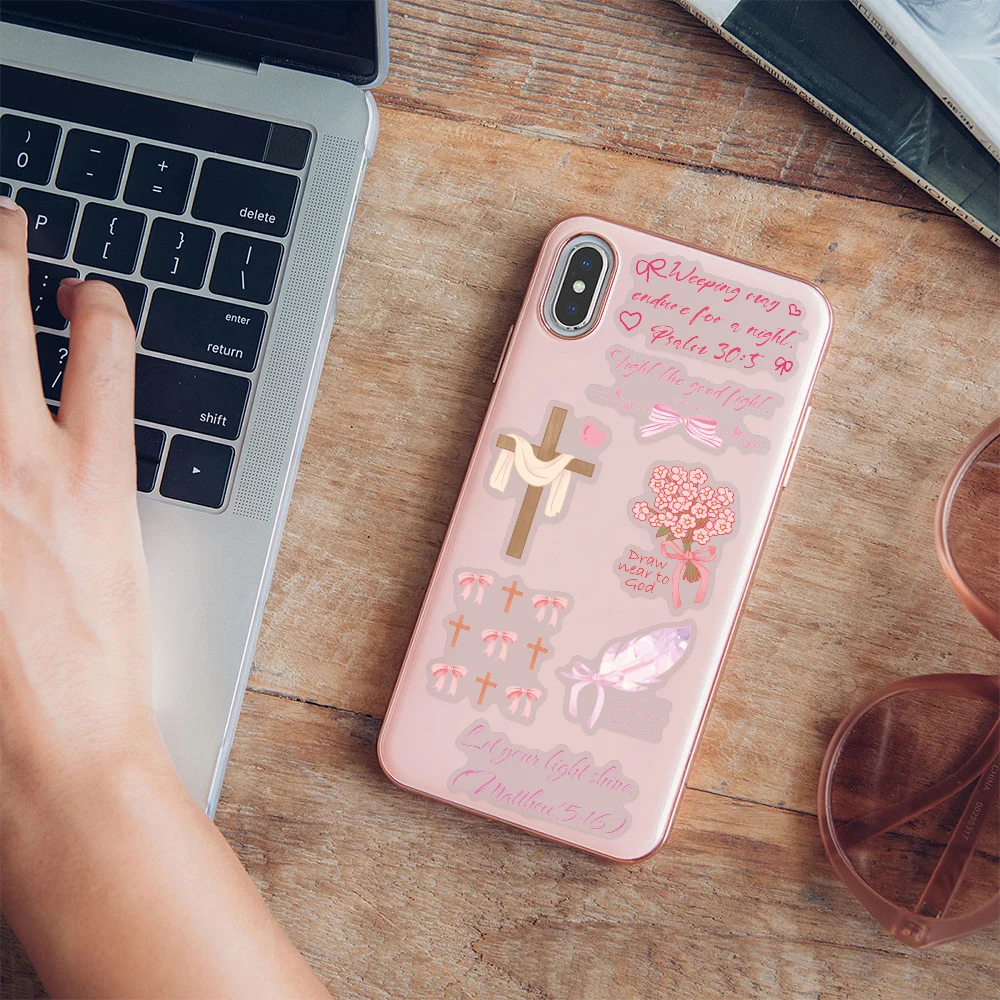 50 قطعة الكرتون الوردي Bownet الكتاب المقدس ملصقات الحيوانات الأليفة شفافة الشارات للهاتف حقيبة خوذة DIY بها بنفسك ملصقات مقاومة للماء الجمالية #5