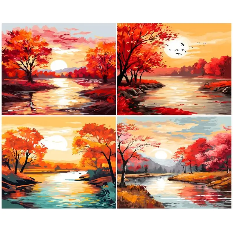 

GATYZTORY Modern Painting By Numbers Maple leaves Drawing Landscape Canvas By Numbers For Adults Gift Art Picture Diy Ideas