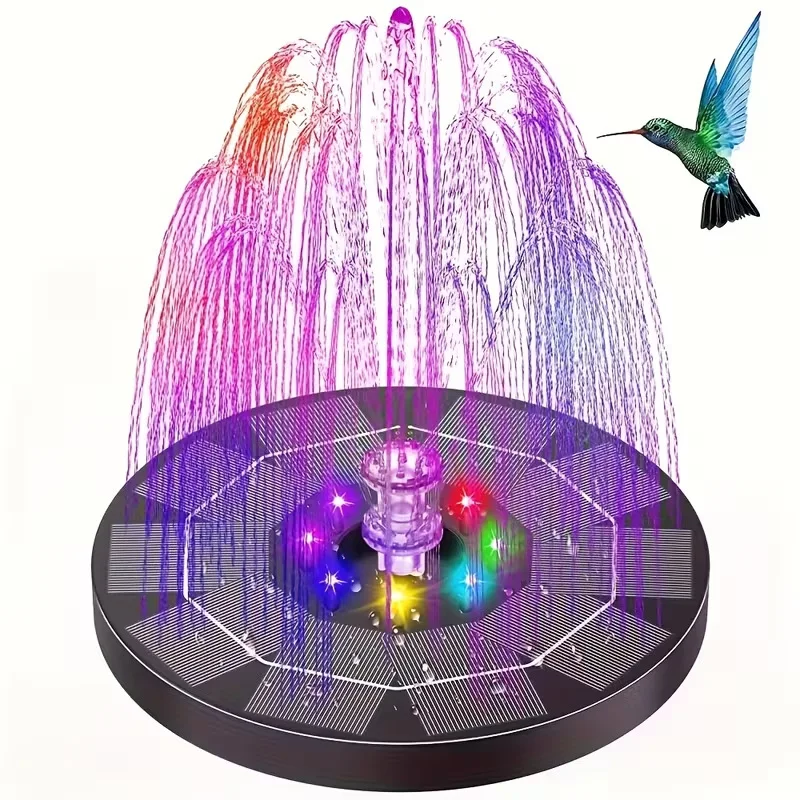 Solar Mini Fountain Pump with Built-in Battery & LED Lights, Outdoor Circulation Oxygen Pump for Courtyard and Fish Pond