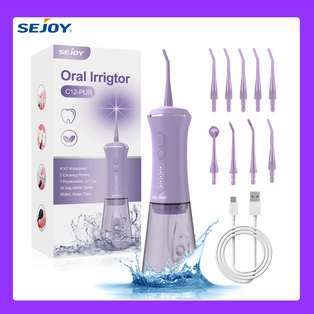 SEJOY Dental Oral Irrigator USB Rechargeable Teeth Cleaner Portable Dental Water Flosser 5 Modes IPX7 Mouth Washing Machine 350m