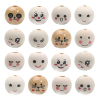 20mm 10pcs Natural Color Wood Beads Smile Face Loose Ball Round Beads For Jewelry Making Bracelet Craft Decor Diy Supplies