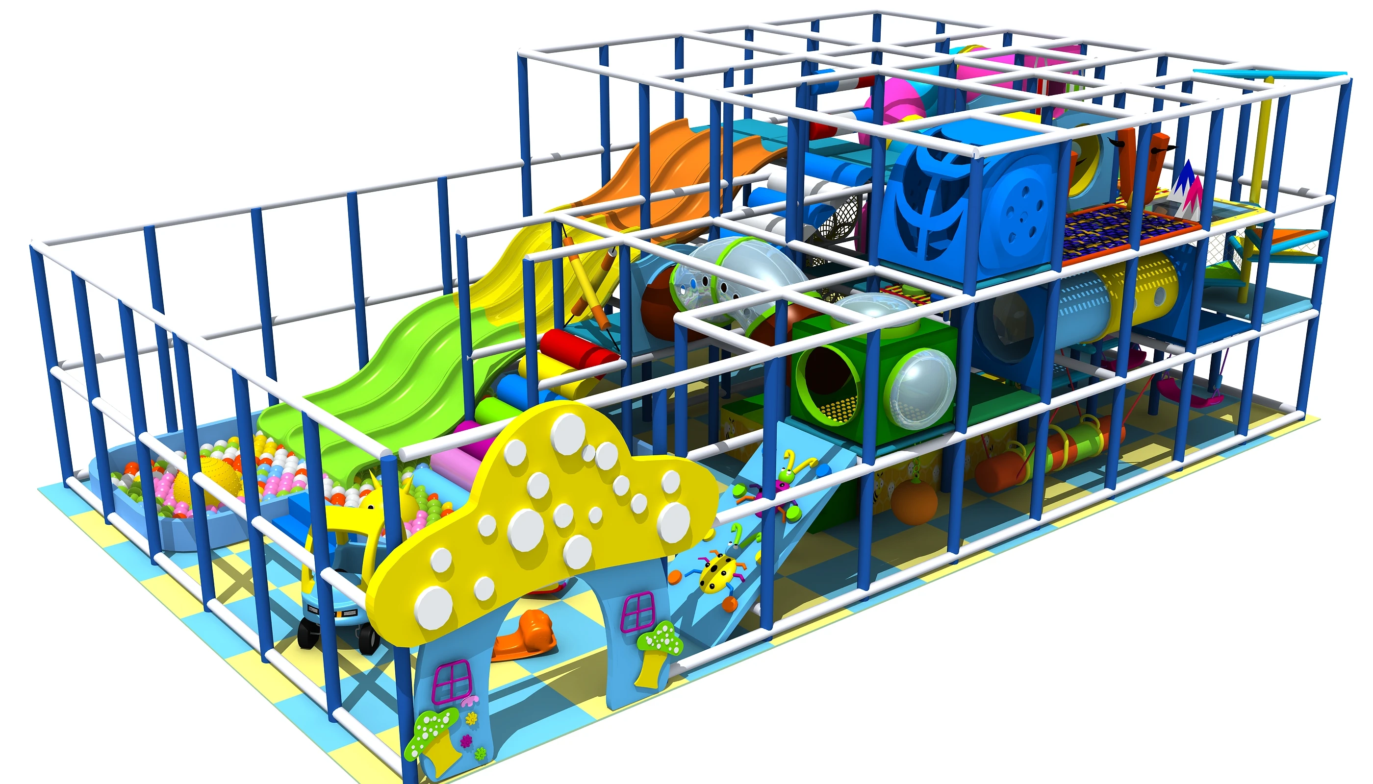 Three Levels Indoor Playground With Large Toboggan Designed for Chilean Customer HZ-9626