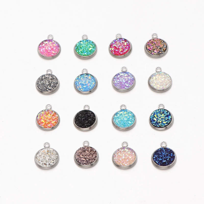40pcs/lot Sparking Glitter Faux Cabochon Charms Stainless Steel DIY Pendant For Jewelry Making Wholesale