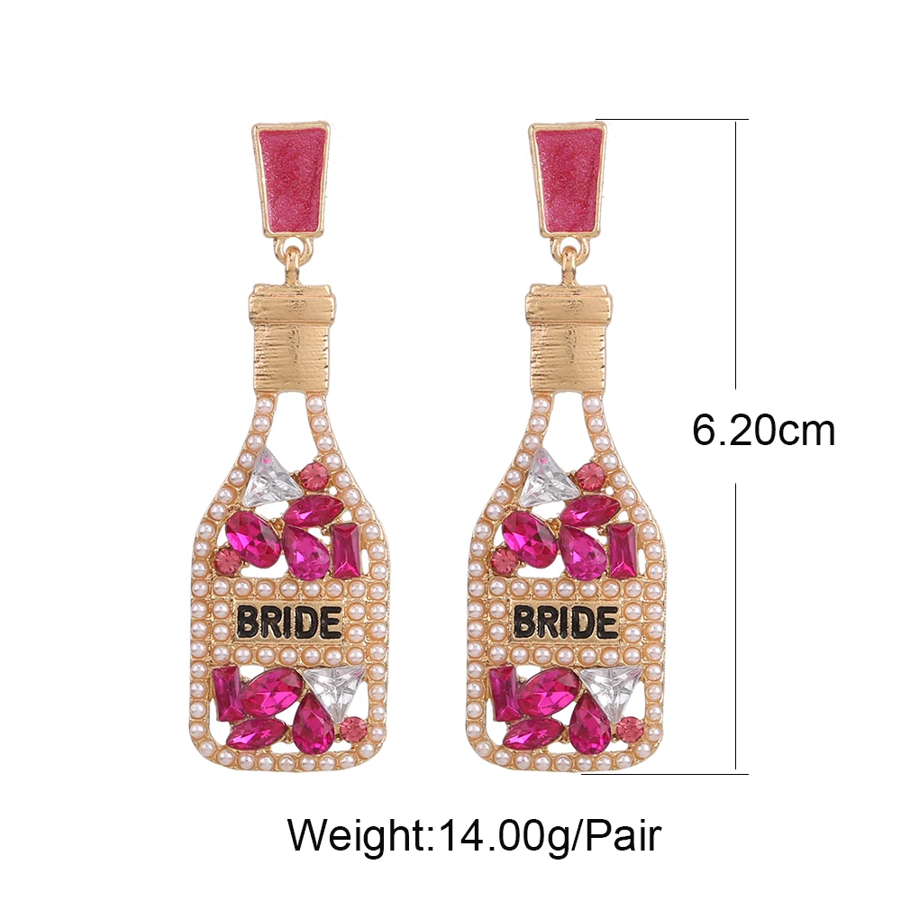 Champagne Bottle Women Earrings Statement New Design BRIDE Letter Drip Oil Dangle Earrings For Women Fashion Jewelry Wholesale