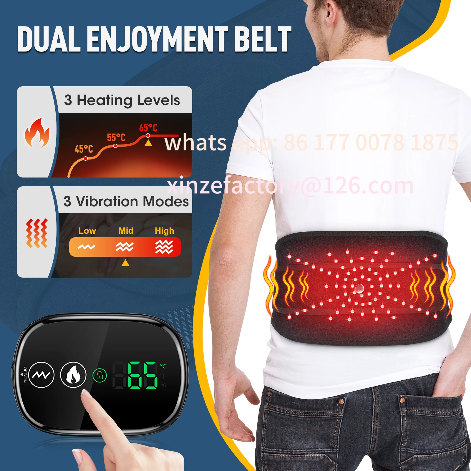 

Customizable Rechargeable Heated Massage Belt 102pcs Red Light Beads Dual Motor Vibration Electric Heating Waist Massager