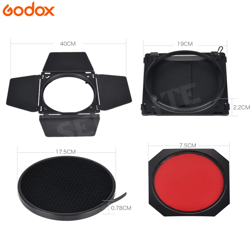 Godox BD - 04 barn door + honeycomb mesh + 4 color filter Bowen mountain standard light reflection photography studio Flash fitt