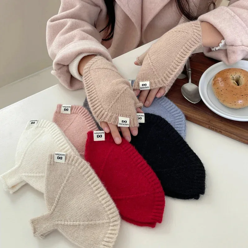 

Winter Shell Gloves Knit Sleeve Gloves autumn Girl Student Solid Color Knitted Gloves For Women