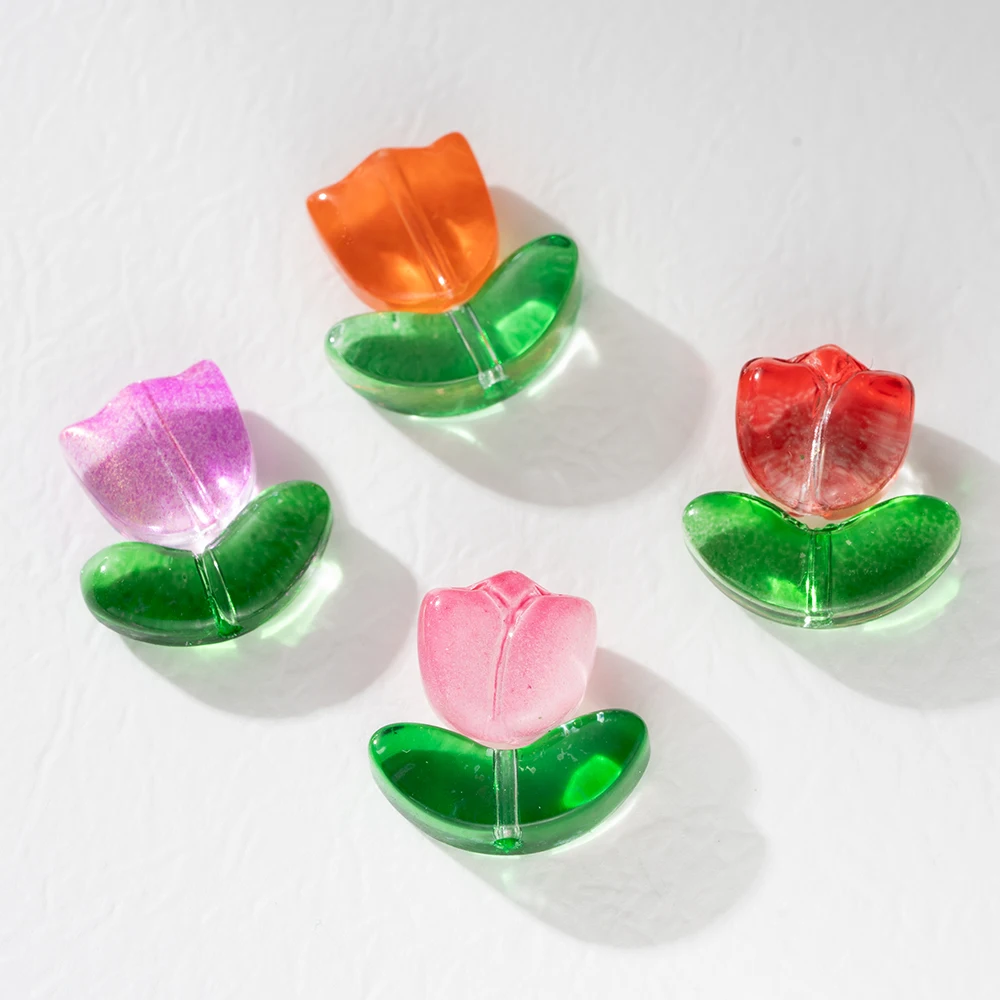 20 Sets Tulpen-Blumenperlen, mehrfarbig, Glas, Flora, lose Perlen für DIY-Armband, Halskette, Ohrringe, Schmuckherstellung, Bastelzubehör – Detail 1