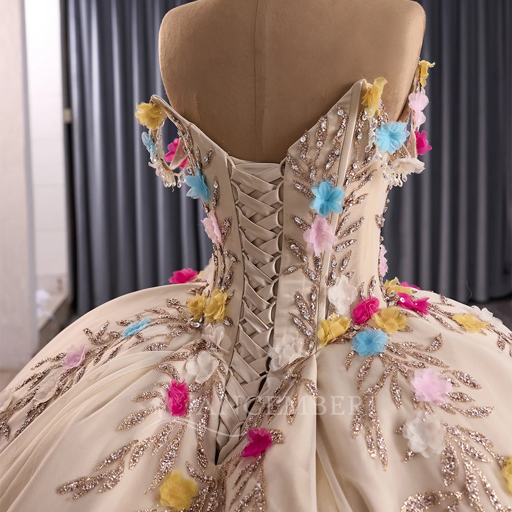 Customized Gorgeous Ball Gown Quinceanera Dresse V-neck Sequins Lace Appliqué Sleeveless Gown vestido de 15 quinceañera