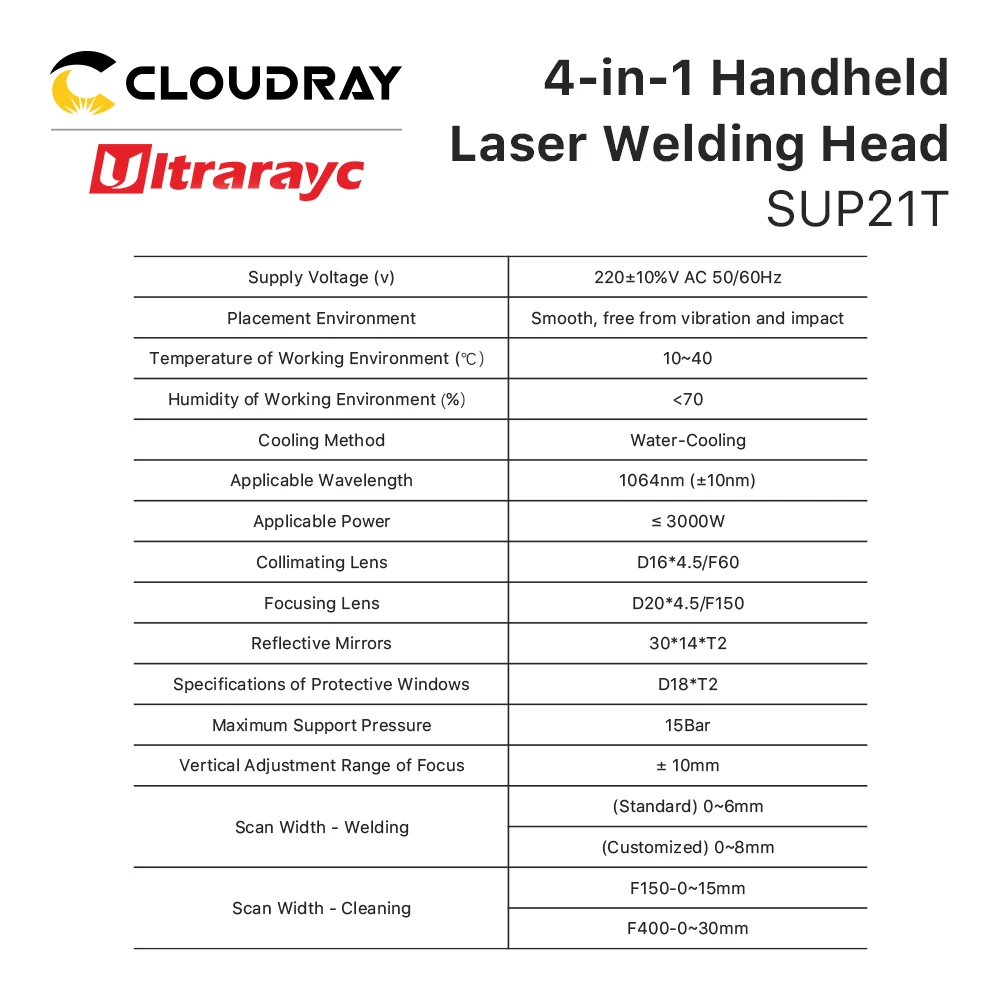 Ultrarayc SUP21T Handheld Fiber Laser Welding Head for Laser Welding  Cleaning  Cutting  Welding Seam Cleaning with Wire Feeder