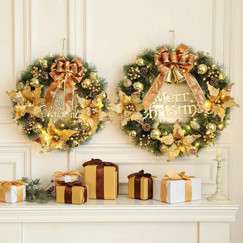 Christmas wreath door hanging 50CM Christmas decorations Christmas tree rattan ornament scene layout door decoration