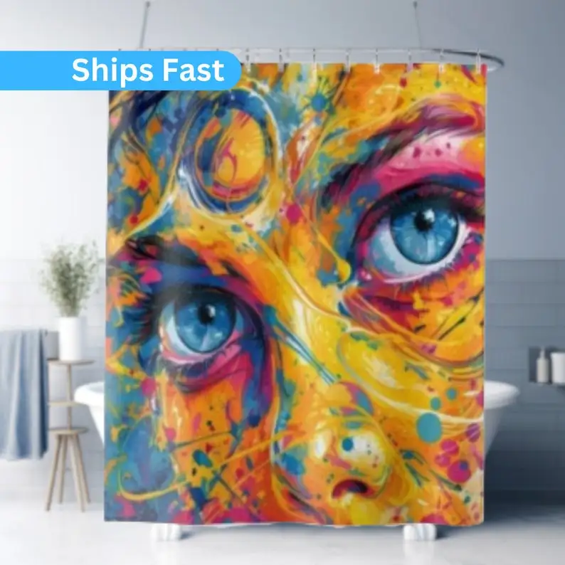 Colorful Abstract Portrait Shower Curtain: Water-Resistant Bath Decor