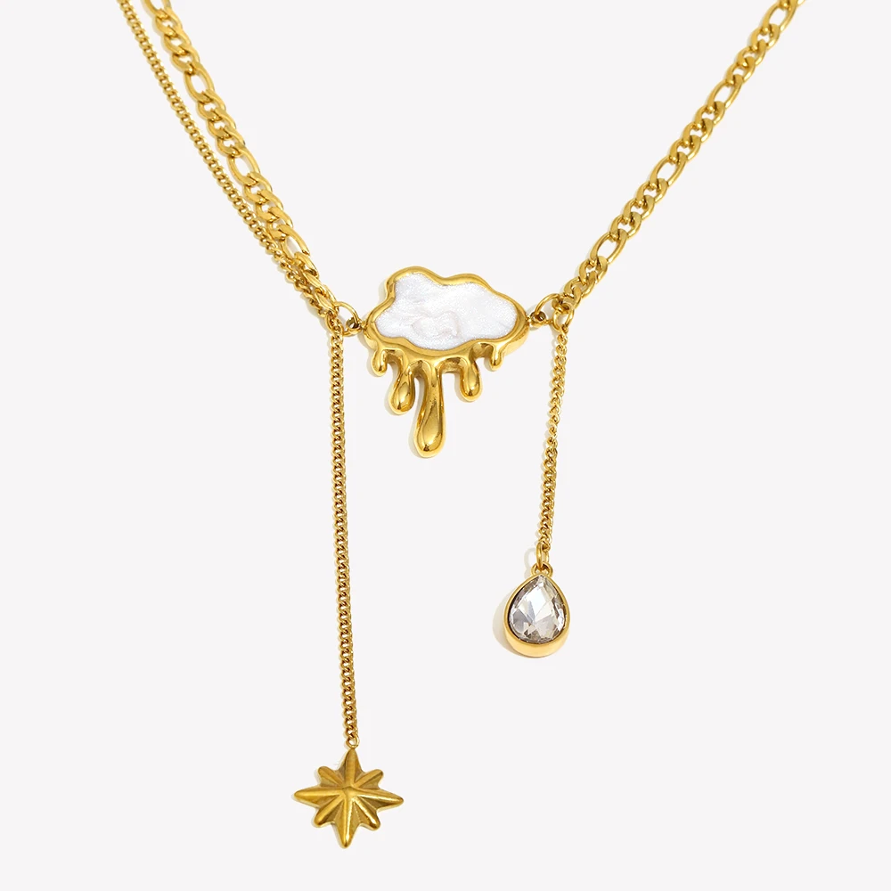 E.B.belle  Double Layers Shell Cloud Tassel Necklace Gold White Color Hypoallergenic Stainless Steel Jewelry For Fashion Women