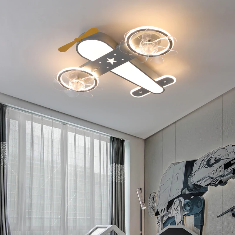 Children's room lamp NATO simple modern net red aircraft ceiling lamp boys and girls creative bedroom fan lamps