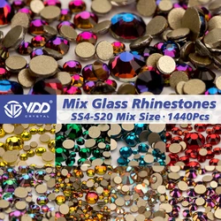 VDD Mix Boyutu SS4-SS20 1440 Adet Cam Kristal Rhinestones Flatback Yüksek Kaliteli Strass Taşlar Zanaat Tırnak Sanat DIY Süslemeleri