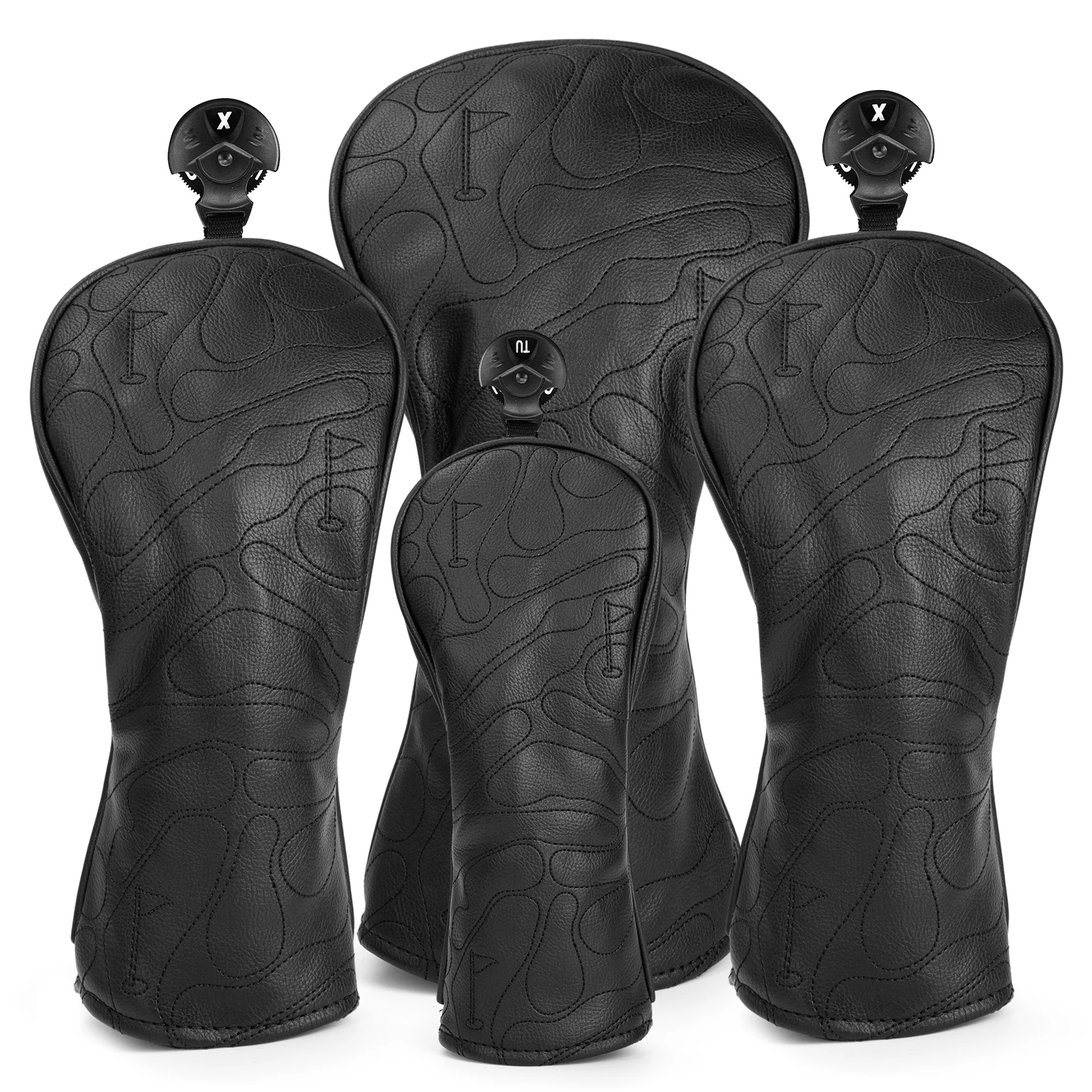 Golf Club Head Covers 3 Wood Headcover Set Premium Leather for Woods, Driver Fairway(FW) Wood Hybrid(UT) with Number Tags 4pcs