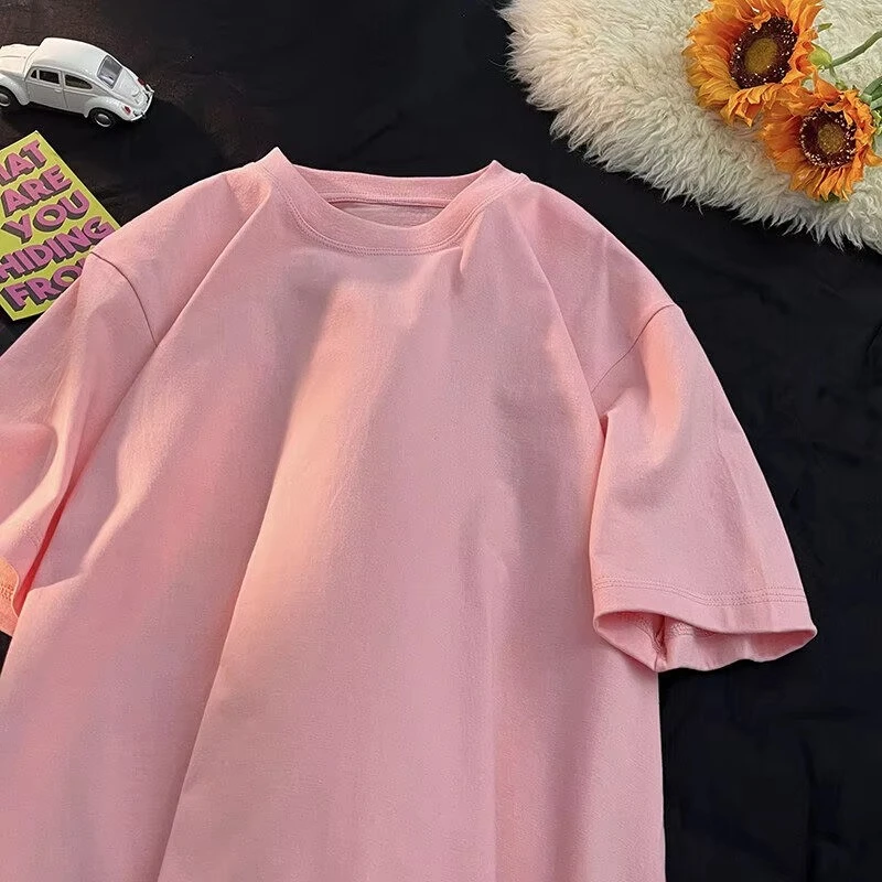 تي شيرت صيفي 100% من القطن الخالص للرجال والنساء رياضي غير رسمي فضفاض ناعم بأكمام قصيرة ورقبة دائرية مريح وقابل للتنفس #5