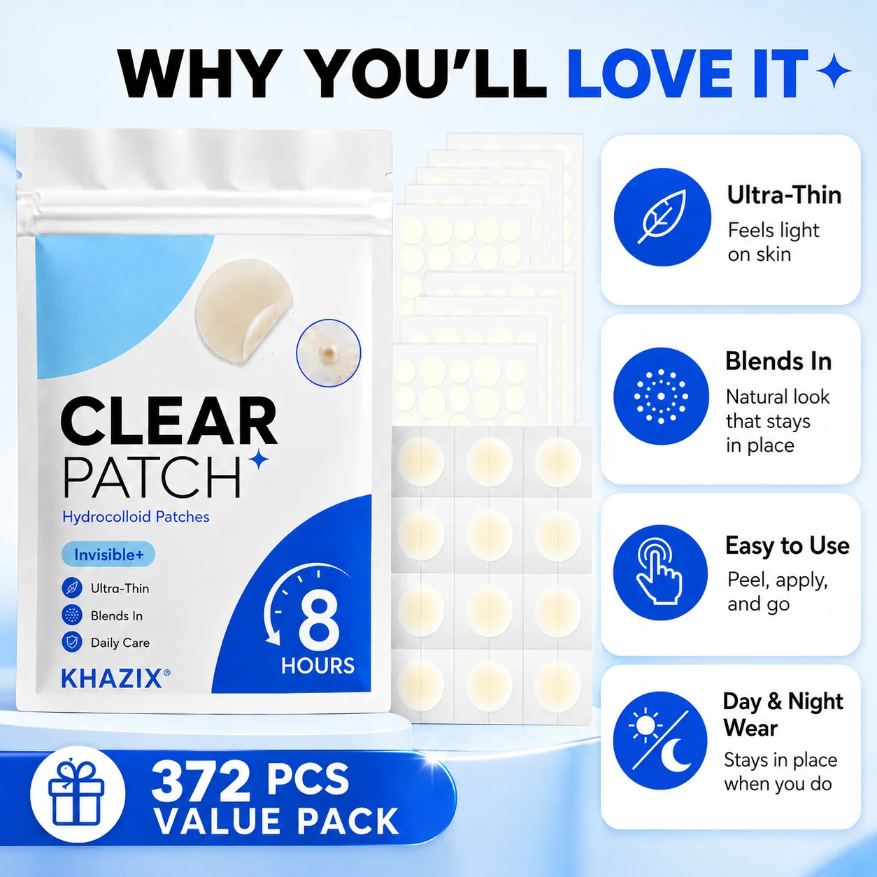Hydrocolloid Pimple Spot Stickers for Face Acne Blemish Cover Patches Nighttime Facial Skin Care