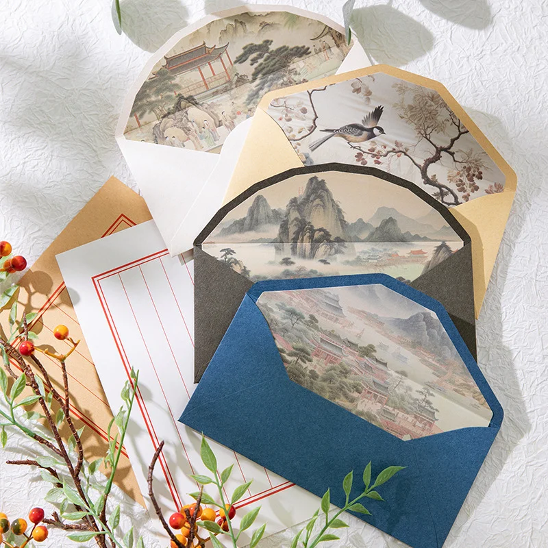 5pcs Exquisite Vintage Envelopes Classic Chinese Style Artistic Envelopes for Letters Wedding Invitation