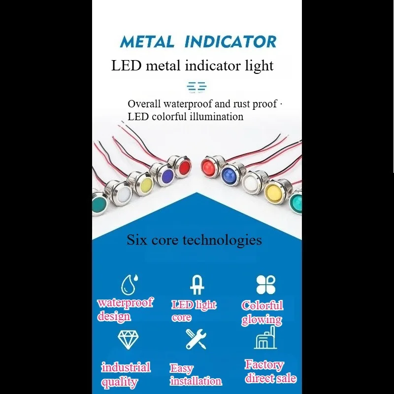 6mm 8mm 10mm 12mm 14mm 16mm 19mm Warning Indicator Signal Indicator Line 1pcs 3V 5V 12V 24V 110V 220 Waterproof IP67 Metal LED