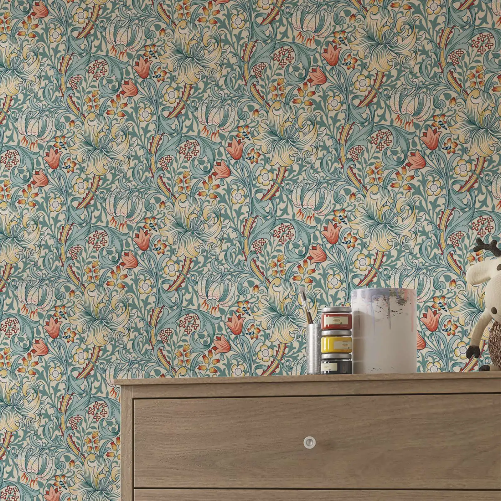 William Morris Golden Lily Wallpaper,Vintage Floral And Leaf Wall Paper For Home Decor,Self-adhesive Or Tradition Un-paste Mural
