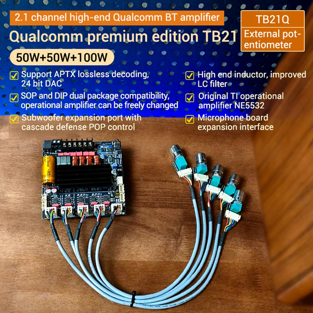 ZK-TB21Q Qualcomm Bluetooth Digital Amplifier Board 50W+50W+100W Lossless APTX Subwoofer Supports APTX Lossless Decoding