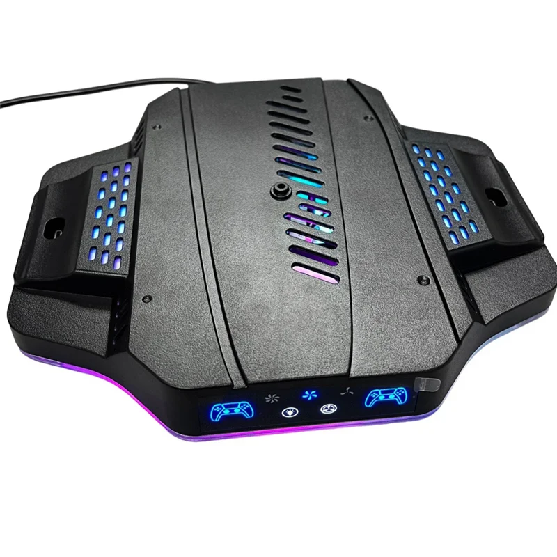 N75R-ゲームコンソール冷却ドック PS5 スリム用 RGB カラフルな周囲光ポータブルゲームパッド充電器