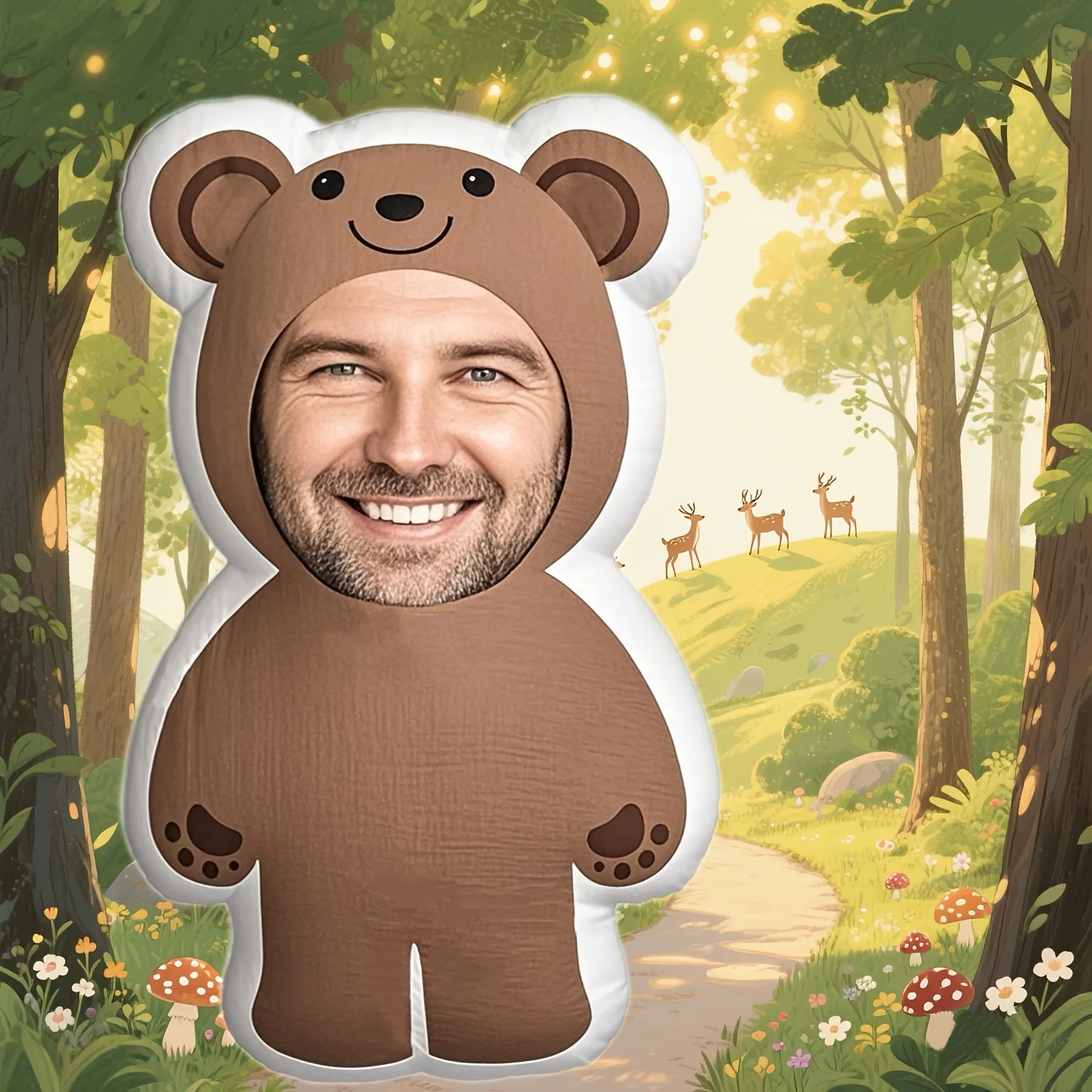 Custom Photo Bear Pillow - Personalized Plush Teddy with Your Face, 100% Polyester Hand Wash Only, Unique Home Decor Gift for Va