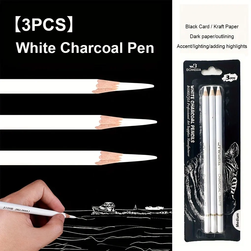 3/6-teiliges weißes Kohlestift-Set für Künstler – glatte, weiche und mittlere Spitze zum Skizzieren, Highlights und Mischen von Buntstiften – Detail 6