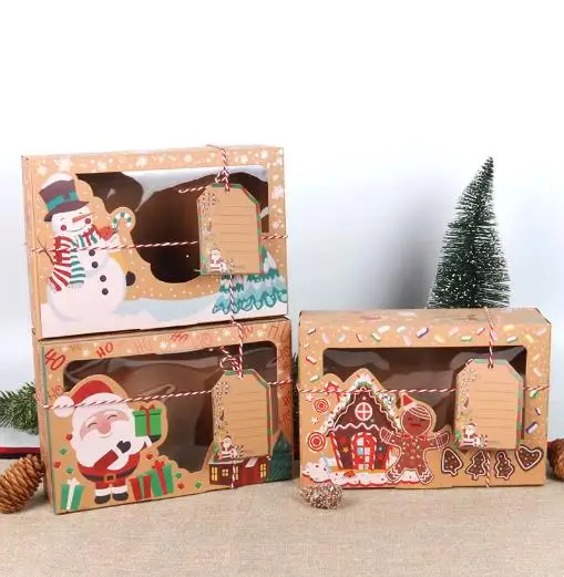 

Christmas Kraft Paper Candy Cookies Gift Boxes With Clear Window Holiday Gifts Giving Baking Box Christmas Decorations Supplies