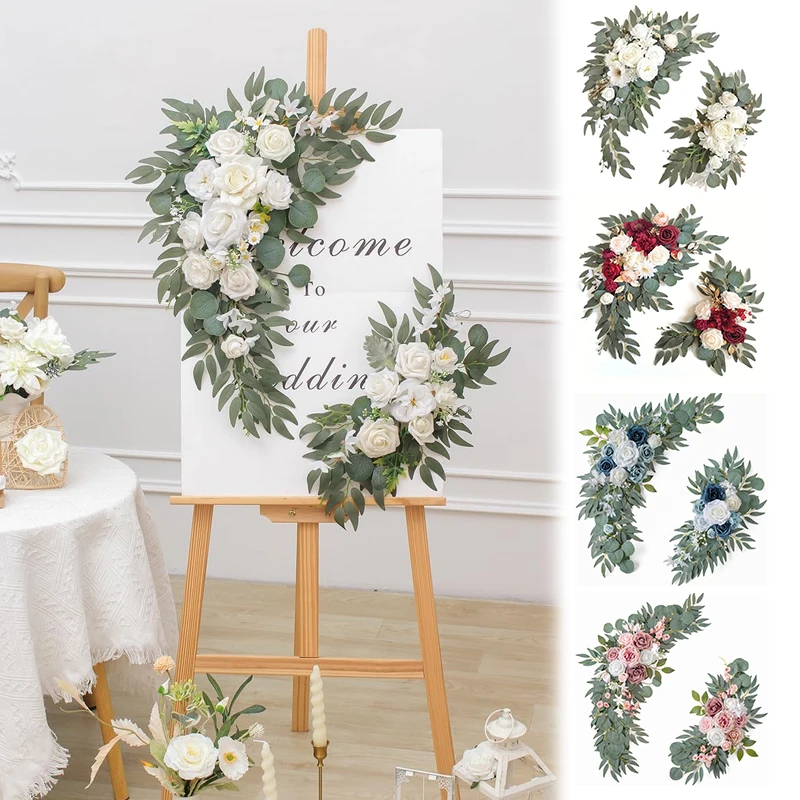 

2PCS Artificial Flower Swag Garland Wedding Arch Decor Kit Welcome Sign Flowers for Outdoor Rustic Ceremony Reception Decoration