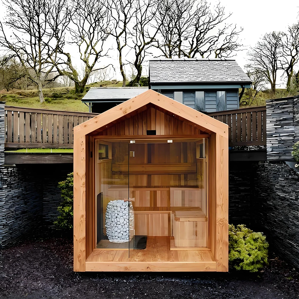 Sauna Exterior para 6 Personas, Sauna de Infrarrojos Lejanos de Cedro Rojo Sólido, Domo de Lujo con Altavoz Bluetooth, Sauna Moderna para Jardín