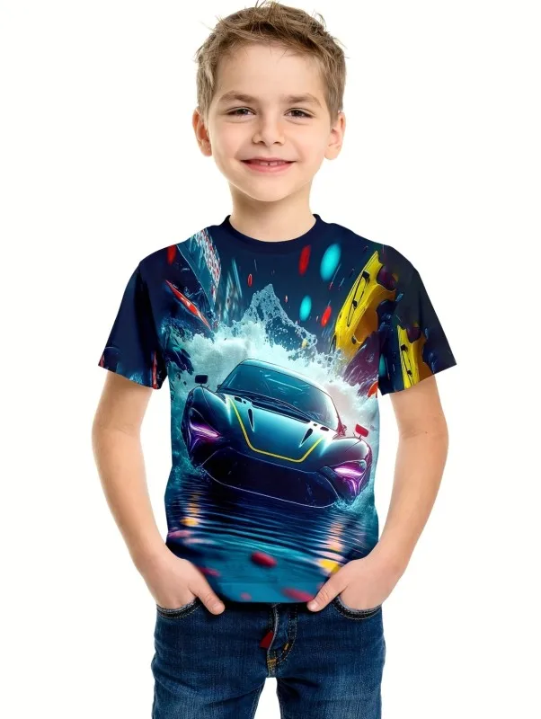 

Racing Car T-Shirt For Boys Kids Clothes Children's Boy's Clothing Top Shirts Short Sleeve Tops 2024 T-shirts Child Outdoor Wear